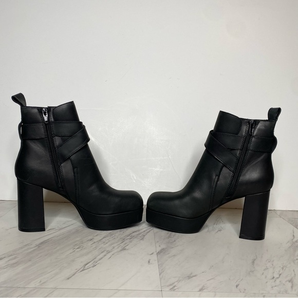 Jeffrey Campbell Amuse Black Leather Square Toe Heeled Platform Boot 7 - Picture 5 of 15